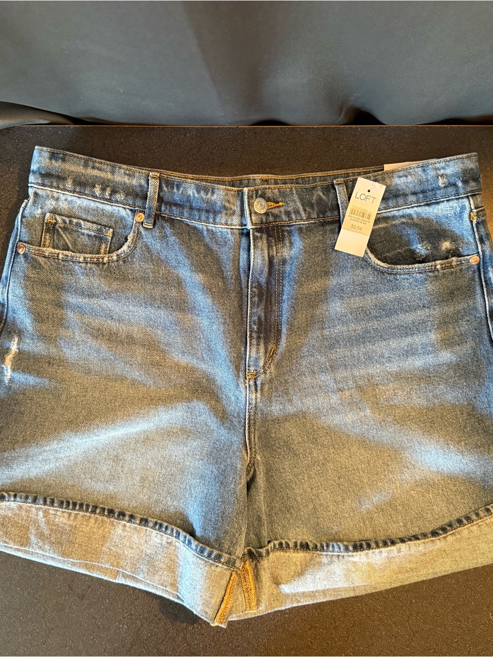 Loft Women's Denim Jean Shorts High Waist Cuffed Slightly Distressed Size 14 NWT